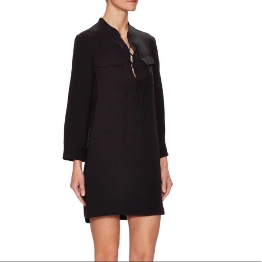 Theory Women's Jullitah Admiral Crepe Mini Shirt Dress Crepe Shift Black 4